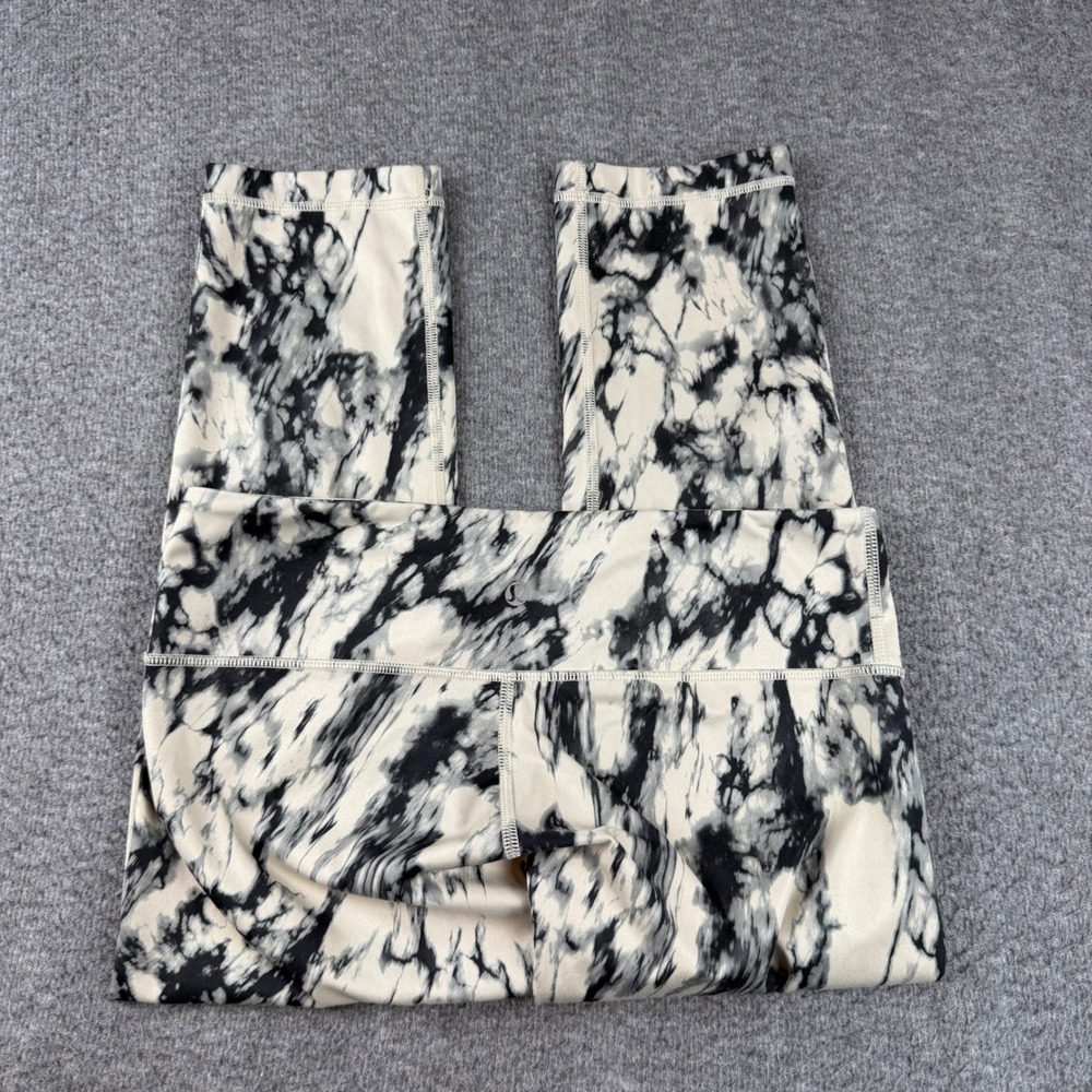 Lululemon Wunder Under Crop Leggings Women's 8 Black White Marble Yoga Pants